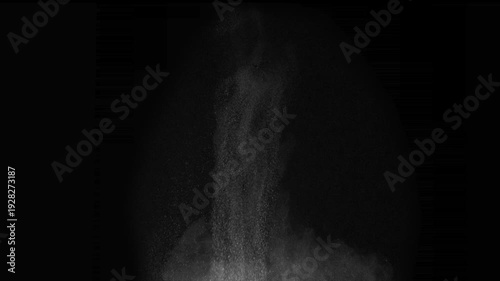Projectile Impact on the Snow Cover. A column of soil and dust rises into the air from the explosion. Isolated on black. Use in blend modes to simulate a battlefield