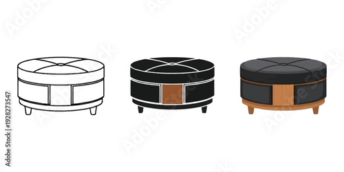 Three black and brown ottomans with wooden legs and storage modern furniture design home decor ideas living room interior