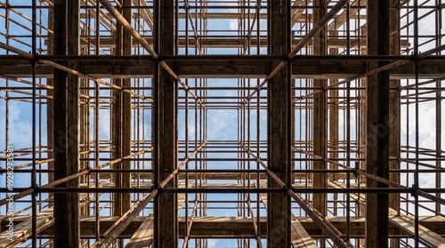 Wallpaper Mural Intricate wooden scaffold against blue sky: construction and architecture patterns Torontodigital.ca