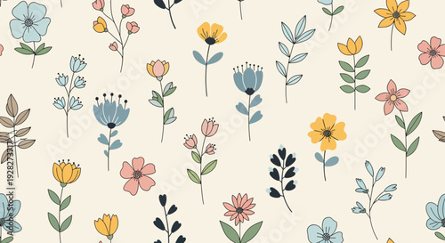 Seamless floral vector background with artistic watercolor petals and decorative style