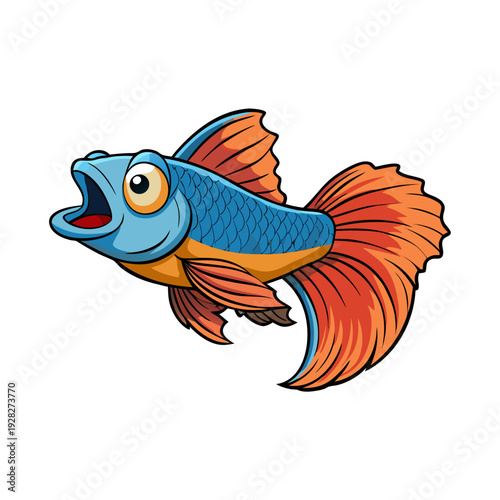 Cute cartoon fish swimming underwater in colorful ocean vector illustration
