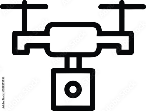 This is an outline icon showing a modern drone with propellers and an attached camera