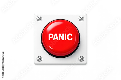 Red panic button on metallic background for emergency and alert concepts