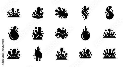 Water splash icons set. Liquid drops silhouette