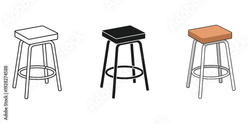 Three modern bar stools in white black and brown colors minimalist furniture design