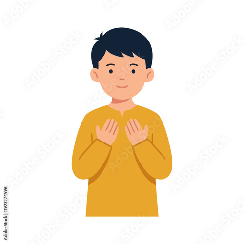 Flat vector illustration of a Muslim man praying with raised hands