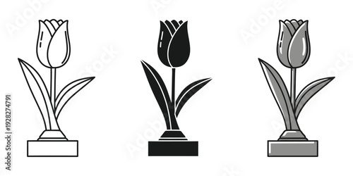 Tulip trophy awards in black white and gray symbolizing achievement and recognition on pedestals