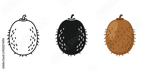 Variety of durian fruit illustrations in black white and brown on plain background