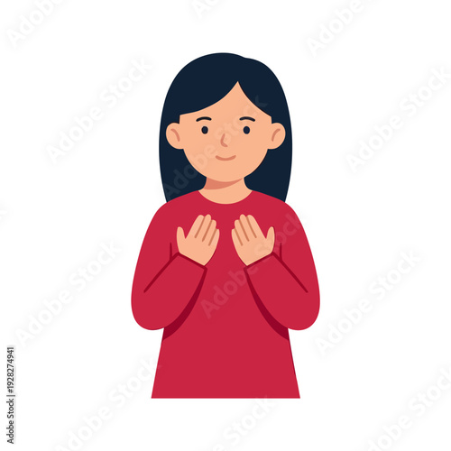 Flat vector illustration of a Muslim woman praying with raised hands