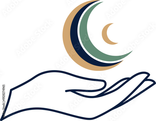Abstract line art logo depicting an open hand gently cradling stylized overlapping crescent moons in muted tones against a simple background suggesting care and protection