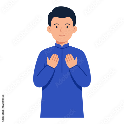 Flat vector illustration of a Muslim man praying with raised hands
