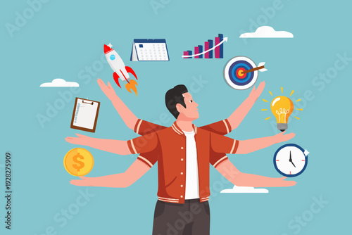 Working Man With Many Tasks