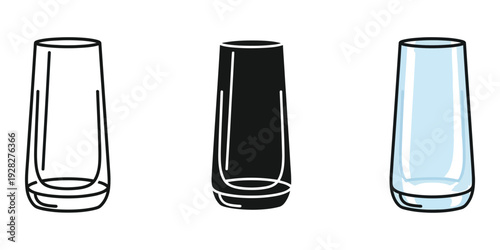 Three glasses in different colors on white background