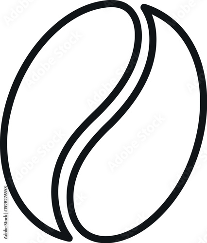 Simple black outline icon representing a single roasted coffee bean illustrating a natural product ready for brewing in minimalist style on white background