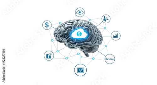 Brain with SEO and targeting icons vector