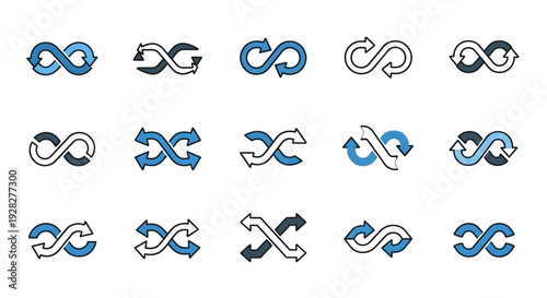 Infinity loop icons set. Endless limitless symbol collection.