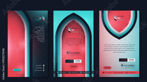 Social media post template in blue pink background for eid mubarak campaign