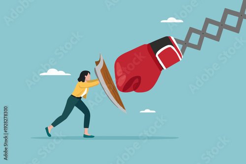 Woman Blocking Large Red Glove