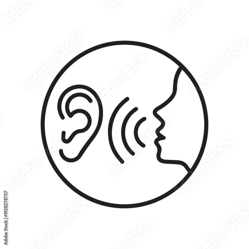listen carefully to the speaker icon, social communication, human attentively talk, whisper on ear, thin line web symbol on white background - editable stroke vector illustration ...