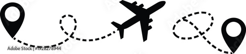 Travel route map with airplane and location pins