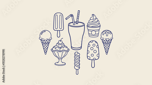 A collection of cold treats including ice cream and popsicles