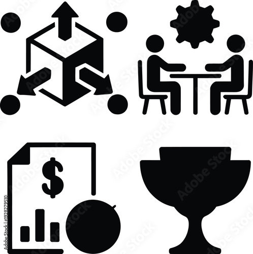 Illustrations of business collaboration, growth, and achievement concepts