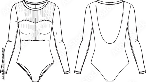 Elegant striped swimsuit with long sleeves and high waist design