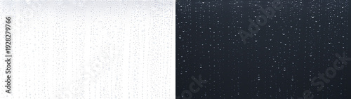 Fotografie Water drops shower glass window rain droplets overlay subtle misty droplet surfa