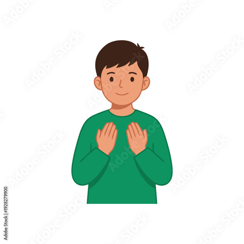 Flat vector illustration of a Muslim man praying with raised hands