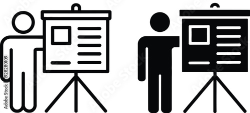 Two individuals presenting information using flip charts in a professional setting