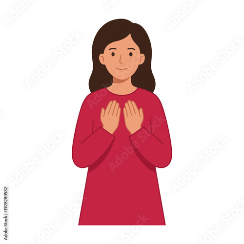 Flat vector illustration of a Muslim woman praying with raised hands