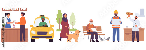 Diverse people character set of different occupations and social groups in flat vector style