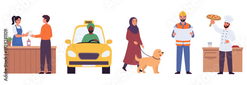 Diverse people character set of different occupations and social groups in flat vector style