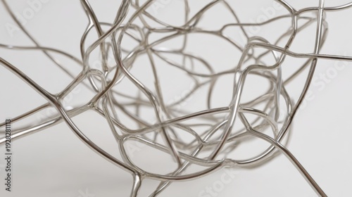 Intricate polished steel wire forms creating an abstract modern sculpture design