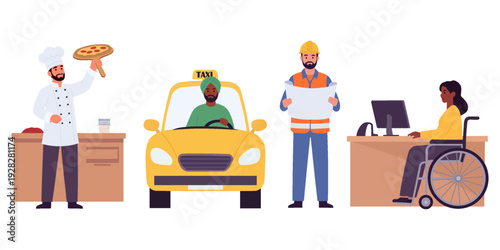 Diverse people character set of different occupations and social groups in flat vector style