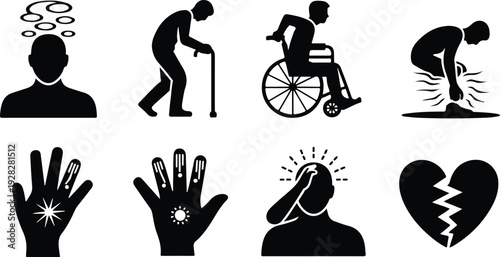 Multiple Sclerosis Awareness Silhouette Icon Set MS Awareness Typography Silhouette Icon Collection