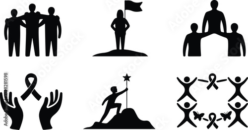 Multiple Sclerosis Awareness Silhouette Icon Set MS Awareness Typography Silhouette Icon Collection