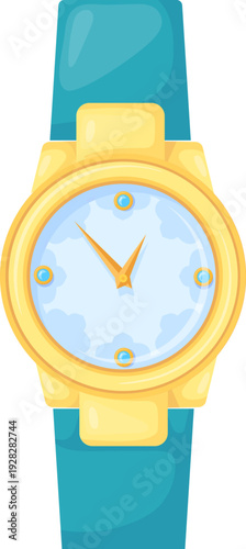 Elegant quartz watch. Golden face clock icon