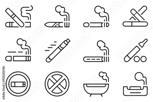 Various smoking icons with cigarettes vape pens no smoking signs and ashtray symbols