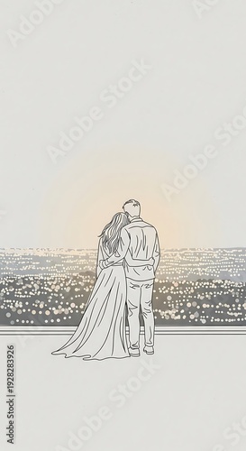 Couples Serene Embrace - Overlooking the Cityscape at Sunset.