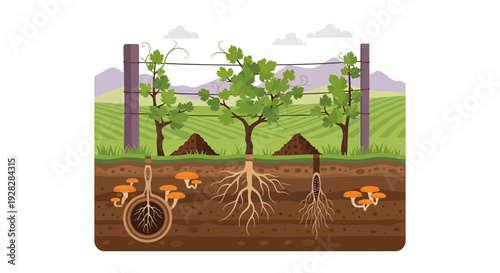 Grapevine Symbiosis Mycorrhizal Network Connecting Grape Roots and Fungi.