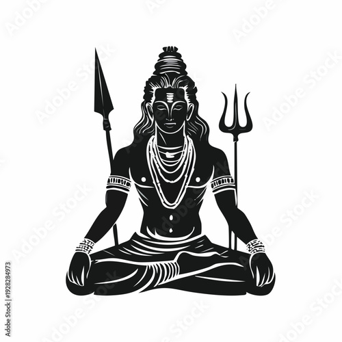 Silhouette Hindu God Shiva on White Background Vector Isolated Illustration