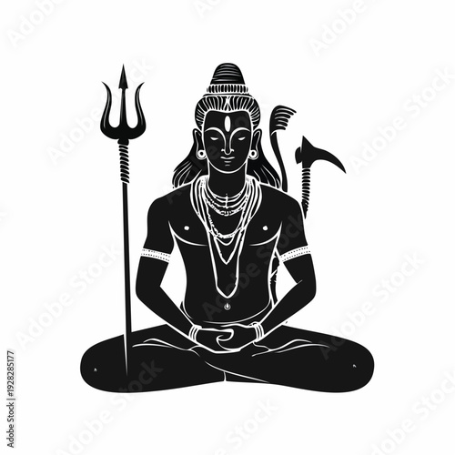Silhouette Hindu God Shiva on White Background Vector Isolated Illustration