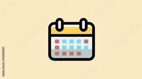 Cartoon style calendar icon illustration for scheduling, time management, appointment booking, and important date reminders.