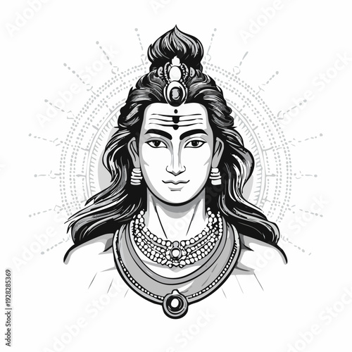 Hindu God Shiva on White Background Vector Isolated Illustration