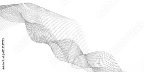 Abstract white wavy glowing lines on a gray background. Futuristic digital high-technology pattern. Abstract grey smooth element swoosh speed wave modern stream background. 