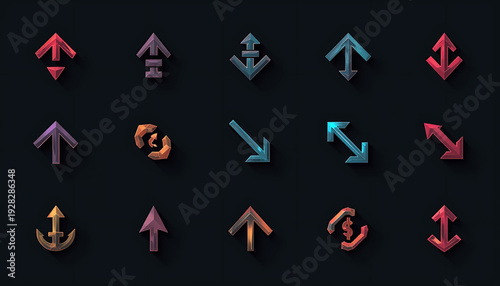 A set of colorful arrow icons in various directions on a dark background