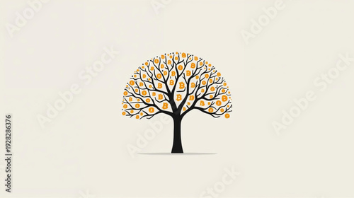 Vector illustration of bitcoin tree. Green Investment Concept