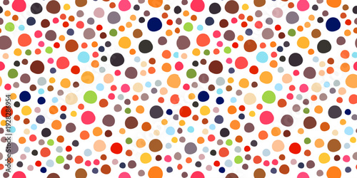 Color dots pattern seamless pattern for backgrounds and designs. Modern digital wallpaper. Cute birthday polka dot seamless texture. Colorful clown repeated round confetti background. 
