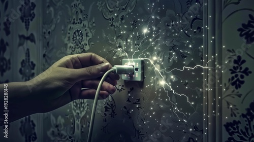 Hand connecting usb cable to plug to initiate charging of electronic device with electricity